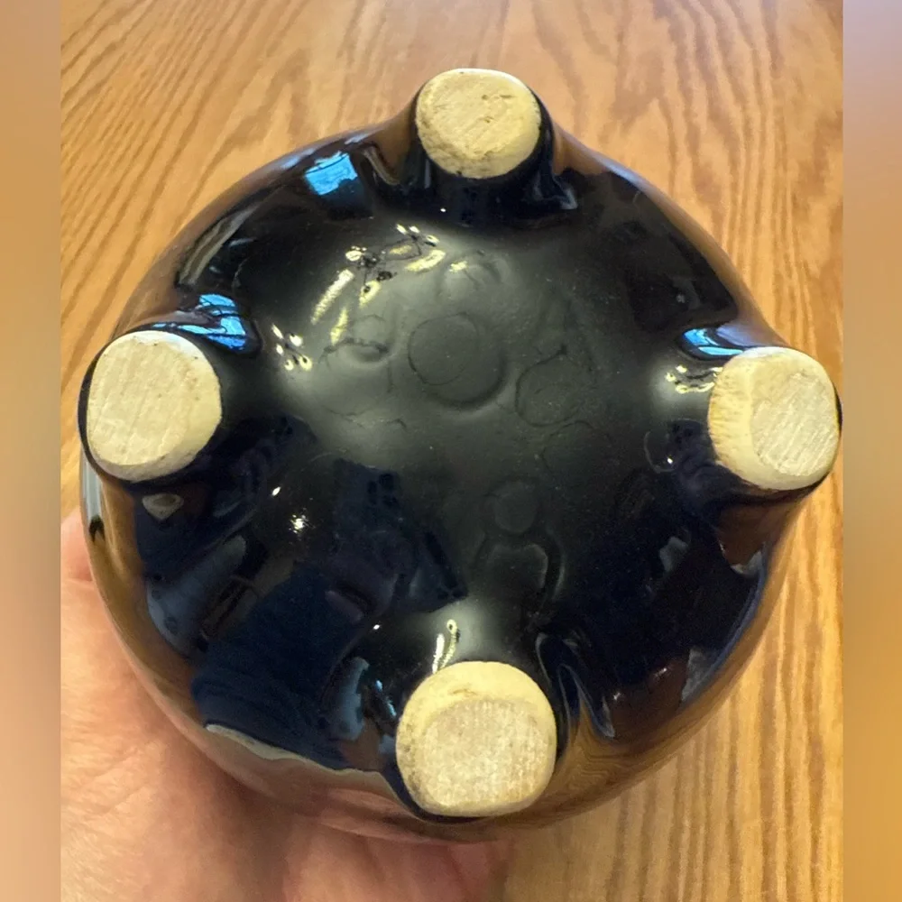 Vintage Glazed Ceramic Planter with Gold Rim